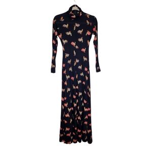 Youth Guild Vintage Rooster Print Black Turtleneck Maxi Dress XS